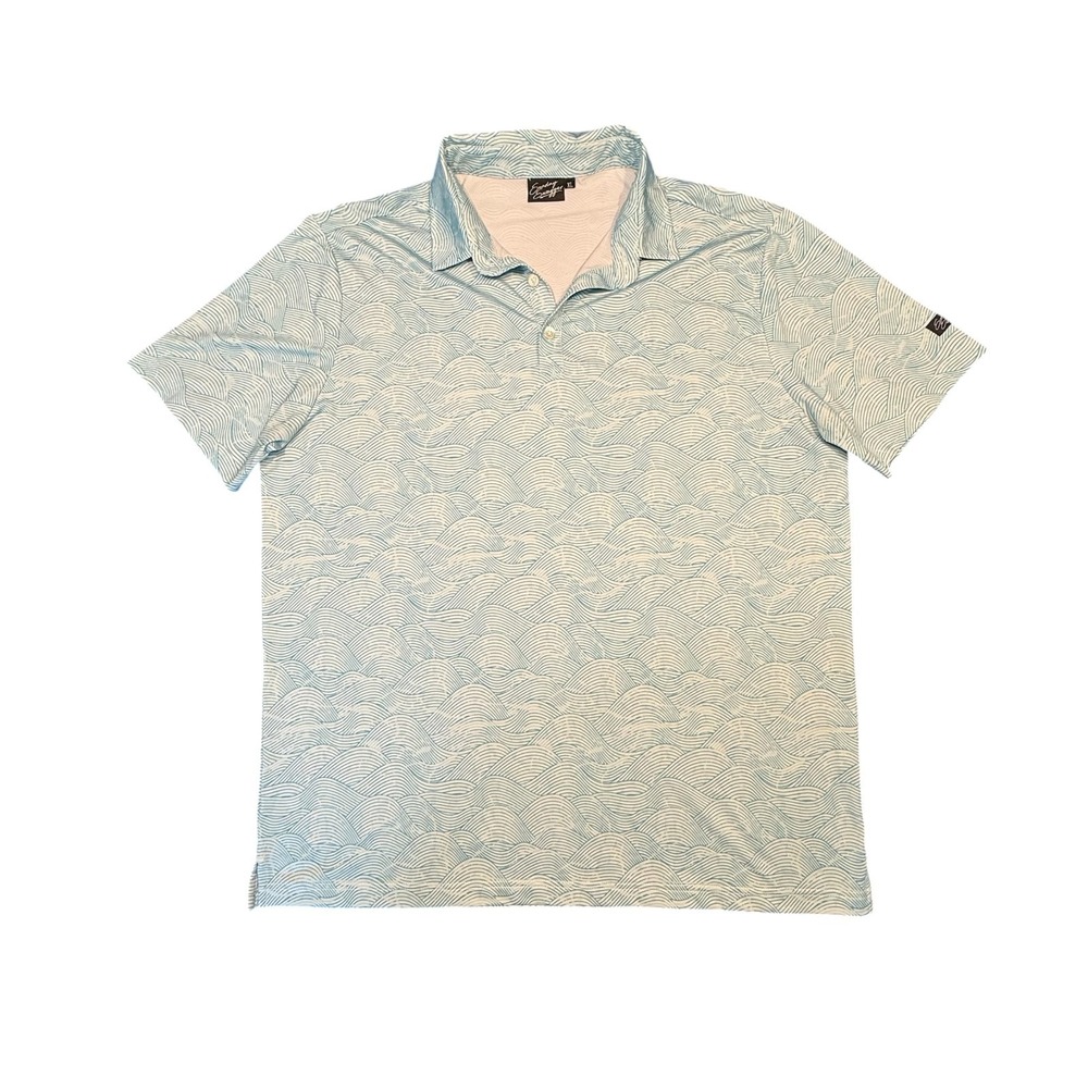Sunday Swagger Polo Shirt Men's XL Blue White Wave Pattern Golf Performance Stre